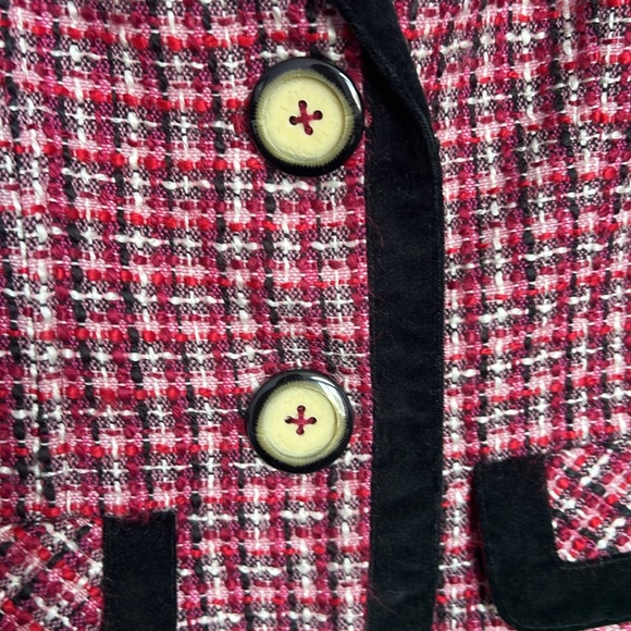 6 Kenzie women jacket Plaid Contrast Trim Double Breasted Tweed 2 Faux pockets - Picture 7 of 13